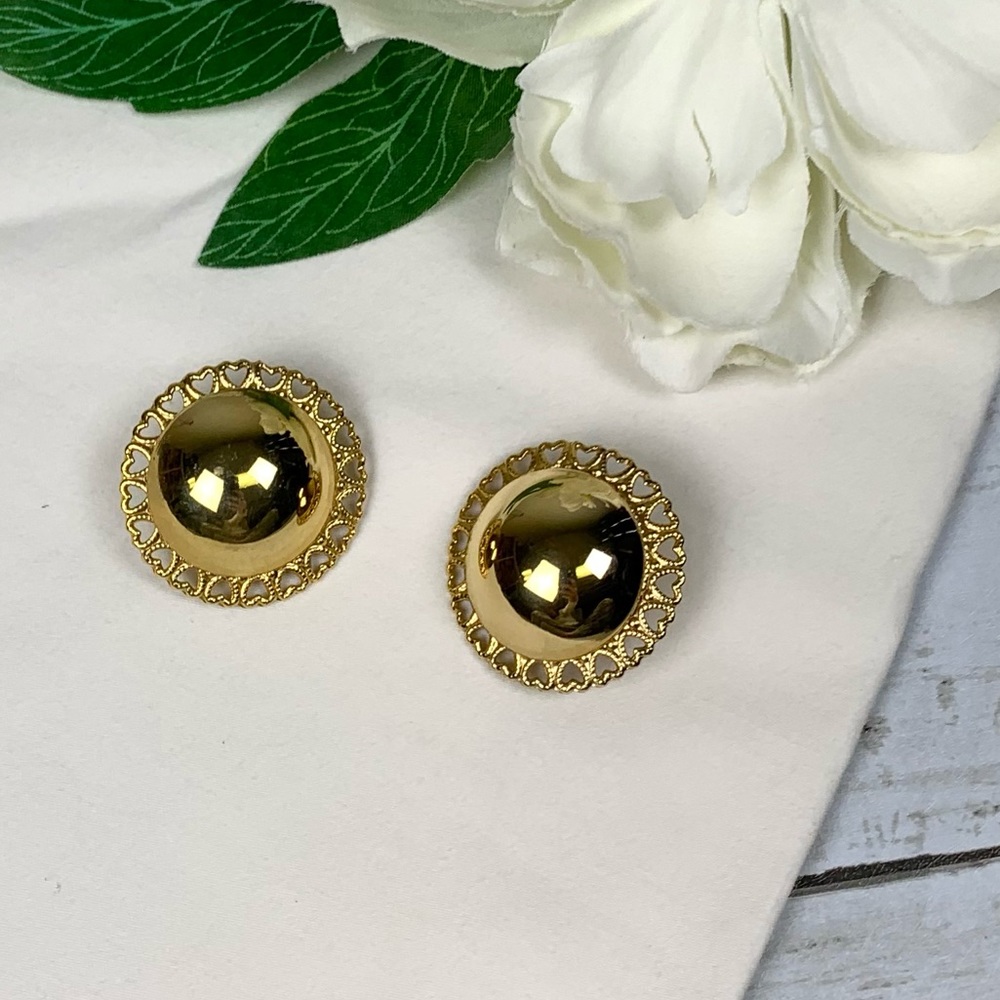 Vintage Oversized Gold Half Ball Concho Earrings